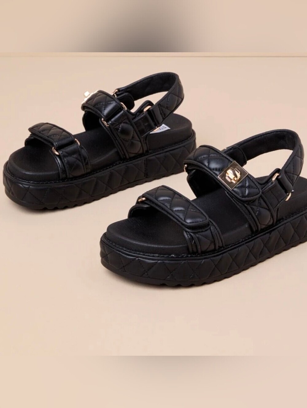 Black Quilted Leather Slingback Flatform Sandals - Picture 5 of 16
